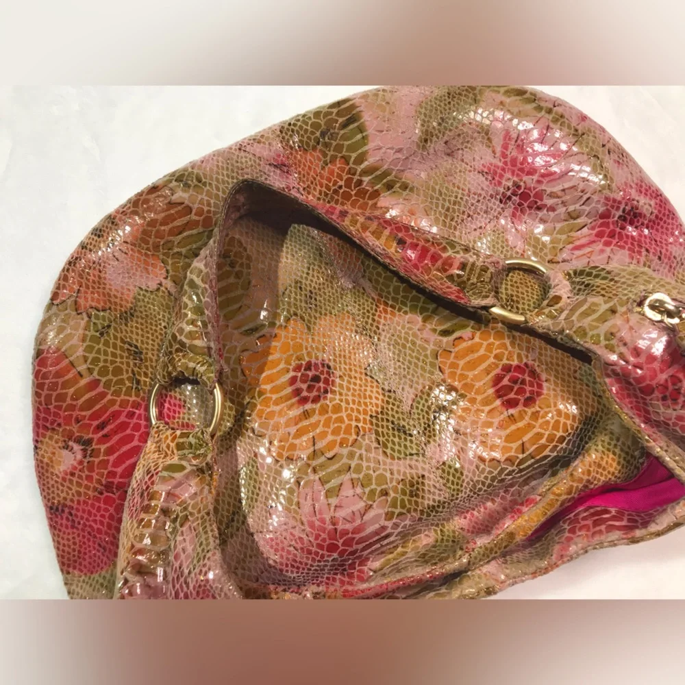 HOBO Floral Embossed Pink Brown Hobo Bag
